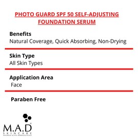M.A.D SKINCARE SOLAR PROTECTION: Photo Guard SPF 50 Self-Adjusting Foundation Serum: Medium - 30g