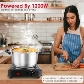 TeqHome Countertop Infrared Single Burner, 1200W Electric Hot Plate with 7.5" Ceramic Glass Cooktop, Stepless Temperature Adjustable & Heat-up In Seconds, for Home Dorm, Compatible with All Cookware