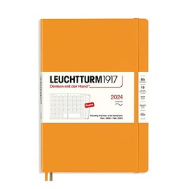LEUCHTTURM1917 367569 Monthly Planner with Notebook, Softcover, Composition (B5) 2024, 16 Months, Rising Sun, English