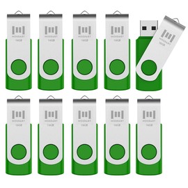 MOSDART USB2.0 16GB Flash Drive, Swivel Design with LED Indicator, Keychain Loop, FAT32 Memory Stick for Data Storage, Green(Pack of 10)