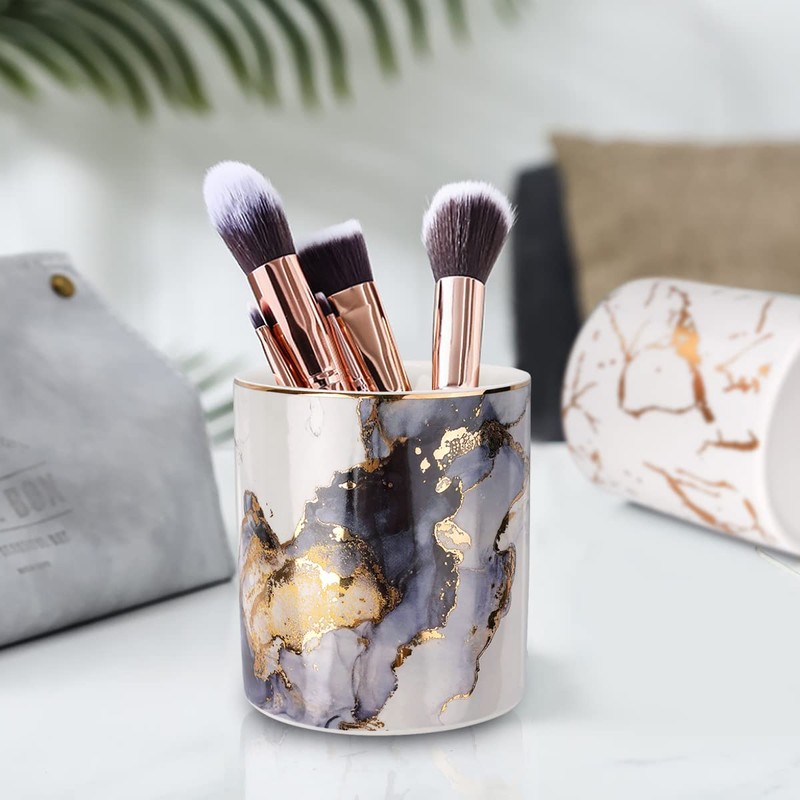 WAVEYU Marble Pencil Holder, Durable Ceramic Desk Organizer Office Supplies,Desktop