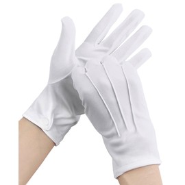 3 Pairs of White Gloves, Protection-Resistant, Nylon White Gloves with Press Stud for Men and Women, Santa, Formal Tuxedo for Coins, Ninspection Gloves for Coins, Jewellery, Parade Gloves, White