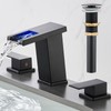 AVSIILE LED Bathroom Faucet 3 Hole, Matte Black Waterfall Bathroom