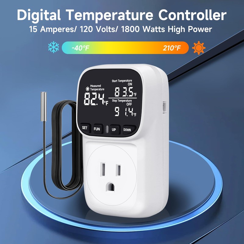 COMYAN Temperature Controlled Outlet , 15A/1800W Digital Thermostat Outlet, Cyclic