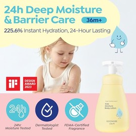 GOONGBE Loción corporal hidratante para niños - Hidratante corporal diario coreano para niños - Loción tipo crema hidratante de larga duración 24 hora