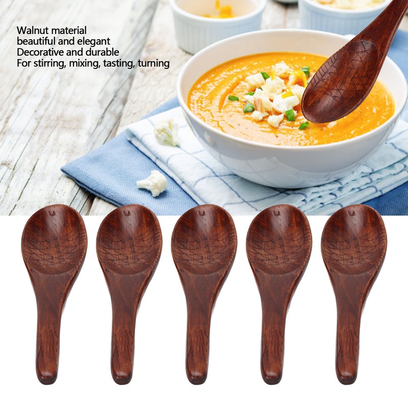 5pcs Wooden Spoon Fish Shaped Hand Carved Old Paint Color