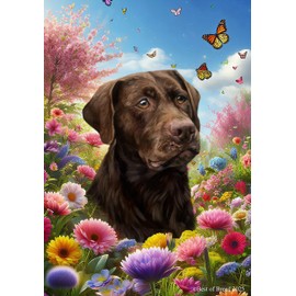 Chocolate Labrador - Best of Breed Spring Butterfly Outdoor Garden Flag 12" x 17" Mailbox Flag Dog Flag