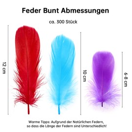GoldRock Pack of 300 Colourful Feathers for Crafts, Feathers Colourful Fluffy 8-12 cm, Feathers Decoration, Natural Feather, Angel Wings for Crafts, Feather for Christmas, Dream Catcher, Headdress