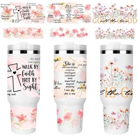 DRONIRING UV DTF Cup Wraps Transfer - 6 Sheets Bible Verse UVDTF Cup Wraps Stickers, God is Good All The Time Bible Verse Floral Cup Decals, UV DTF Transfer for 40 oz Tumbler, Gifts for Christian