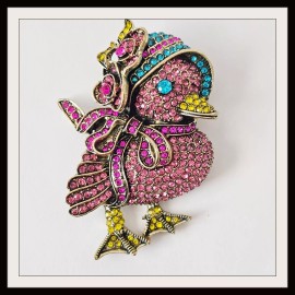 Ole Vintage Look Pink Easter Duck Brooch Pin Easter Bonnet Extra Large 3.5"x 2.25"