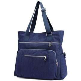 Multi Pocket Nylon Totes Handbag Large Shoulder Bag Travel Purse Bags For Women (X-Dark Blue)
