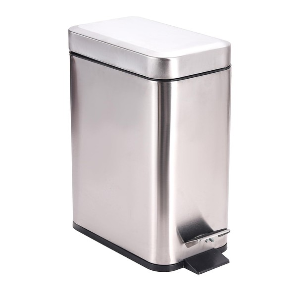 1.3 Gallon- Rectangular Small Steel Step Trash Can Wastebasket,Stainless Steel Bathroom Slim Profile Trash Can,5 Liter Garbage Container Bin for Bathroom,Living Room,Office and Kitchen,Silver