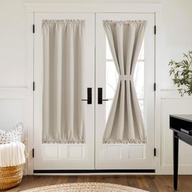 NICETOWN 100% Linen Blackout Door Curtain for Patio Glass Window, Solid Energy Efficient Rod Pocket for French Front Back Door Panel with Tieback, 36 x 72 inches, Linen, 1 Piece