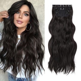 Black Hair Extensions Clip in Hair Extensions 4PCS Synthetic Hair Extension 20'' Natural Double Weft Thick Curly Wavy Full Head Clip on Hair Extensions Hairpieces