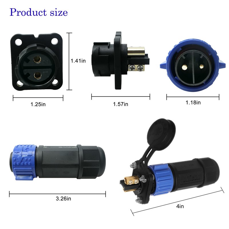 GaiRen 50 Amp Industrial Connector, 8AWG 2 Pin Waterproof IP67