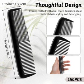 150 Pcs Hair Combs Bulk 5 Inch Pocket Combs Black Comb Fine and Wide Double Tooth Plastic Comb for Men and Women Hotel Travel Charity Homeless Nursing Home Salon Beard Hair Dressing Styling