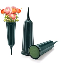 Nurila Pack of 2 Grave Vases with Floral Foam, Grave Vase with Ground Spike, 25 x 7.4 cm, Grave Vases, Weather-Resistant Grave Decoration, Vase Cemetery Graves, Yards, Garden Decorations (Green)