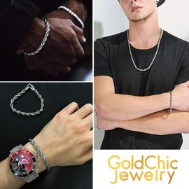 GOLDCHIC JEWELRY 6mm Rope Chain Bracelet, 316L Stainless Steel Chunky Link For Men, 21CM