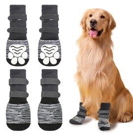 HDKAJL Dog Shoes, Paw Protection, Pack of 4 Indoor Non-Slip Dog Socks, Dog Shoes, Outdoor Paw Protection with Adjustable, Paw Protection for Dogs, Dog Socks for Small, Medium and Large Dogs, L