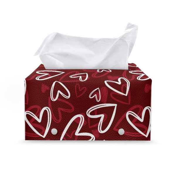 KUIFORTI Love Heart Tissue Box Valentines Day Leather Tissue Box