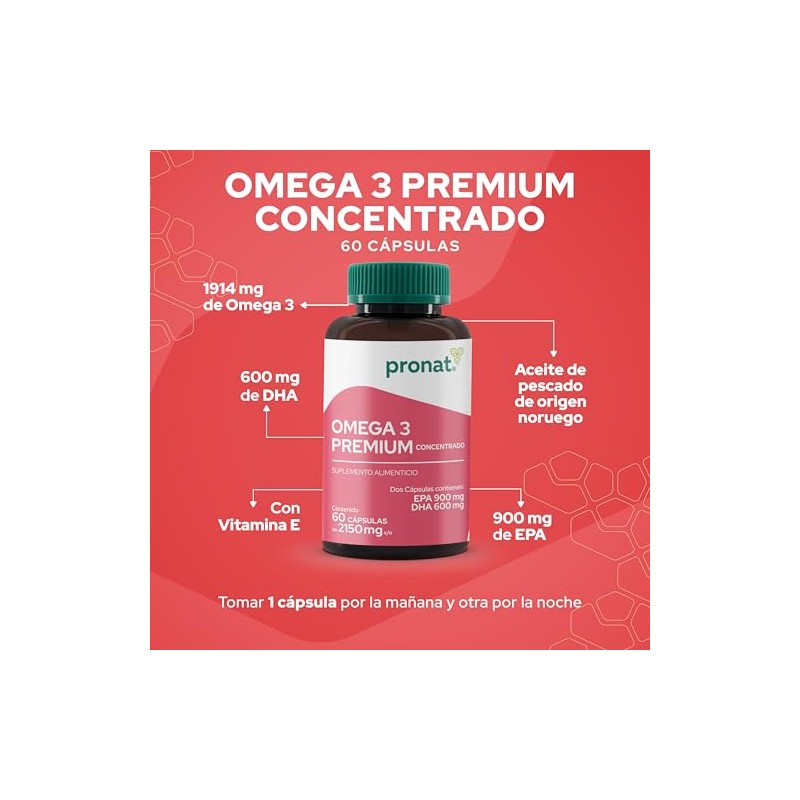 PRONAT | Omega 3 Premium Concentrado, Suplemento Alimenticio, 60 Cápsulas