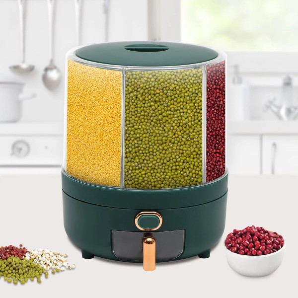 Rice Dispenser Dry Grain Food Storage Container Tank 6-Grid Rotating