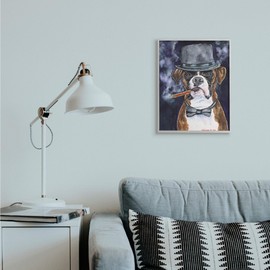 Stupell Industries Sophisticated Boxer Dog Portrait Top Hat Pet, Design by George Dyachenko Grey Framed Wall Art, 16 x 20, Brown