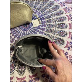 Unbranded Make Up Bag Pouch Faux Leather Silver And Gold Zip Up