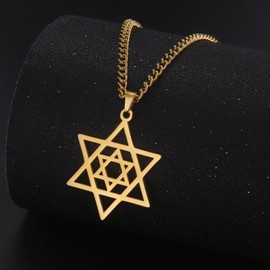 Dreamtimes Star of David Necklaces Stainless Steel Hexagram Pendant Jewish Necklaces FaithHeart Star of David Jewish Jewelry for Women Mens (GOLD)