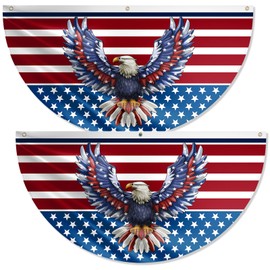 3 x 6Ft Eagle Patriotic American Fan Flags, American Patriotic Half Fan Bunting Flag, 4th of July Independence Day Decorations for Outdoor and Indoor (2)