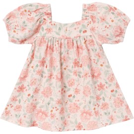 Modern Moments by Gerber Baby Girl's 2-Piece Puffed Sleeve Dress & Diaper Cover Set, Light Rose Watercolor Floral