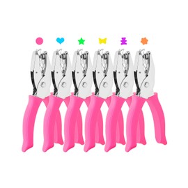 6 Pack Pink Craft Hole Punchers Set - 1/4", 3/16", 5/16" Single Hole Punch for Paper & Scrapbooking | Heart, Flower, Star, Circle, Butterfly, Bear Shapes | Mini Hole Punch for Crafts DIY