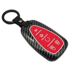 Horande ABS Carbon Fibre Protector Key Fob Cover Keychain fit for Chevy Camaro Malibu Equinox Cruze Blazer Trax Volt Bolt Key Fob (5 Button, Red)