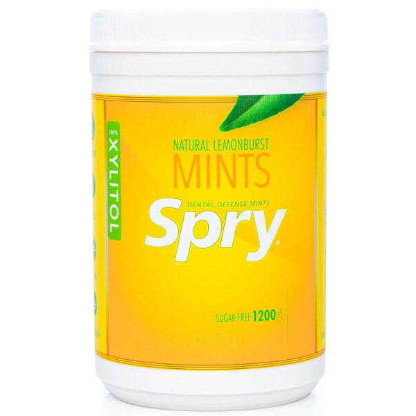 Spry Xylitol Lemon Burst Mints Sugar Free Candy - Breath Mints That Promote Oral Health, Dry Mouth Mints That Increase Saliva Production, Stop Bad Breath, 1200 Count (Pack of 1)