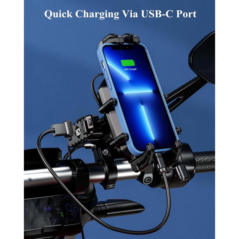 BRCOVAN Motorcycle Phone Mount with Qi Wireless & USB-C Charger