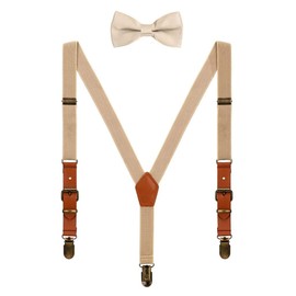 WANYING Children's Baby Toddler Boys Girls Braces Bow Tie Set for 1-8 Years Old Vintage Style 2 cm Width 3 Clips Y Shape Braces, Beige with bow tie