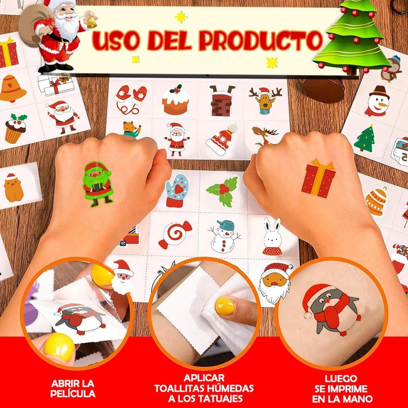 Tatuajes de Navidad, 204pcs Tatuaje De Navidad Pegatinas, Cicatriz Tatuaje