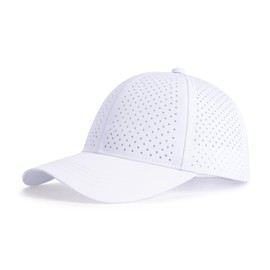 FEINION Men Summer Adjustable Performance Hat Breathable Snapback Laser Perforated Baseball Cap (White)
