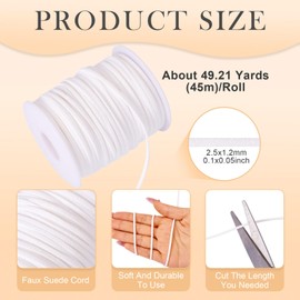 Magibeads 49.21 Yards Faux Suede Cord Leather Strips White 2.5mm Flat Leather Necklace String Braided Bracelets Strap Rope for Shoe Boot Laces Choker Crafts DIY Dream Catcher Supplies