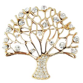 Quality Crystal Tree Of Life Brooch for Women, Christmas Jewellery Gifts for Her Wife's Mum Birthday Gifts (white)