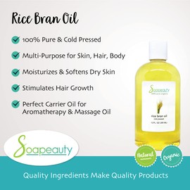 RICE BRAN OIL Cold Pressed Unrefined | 100% Natural Available in Bulk | Carrier for Essential Oils, Face, Skin, Hair Moisturizer, Soap Making | (64 OZ)