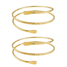 TPZORJX Pack of 2 Boho Upper Arm Cuff Bracelet - Gold Upper Arm Wrap Bracelet Punk Cool Upper Arm Adjustable Punk Spiral Arm Bracelet Swirl Arm Bangle Set Adjustable for Women and Girls