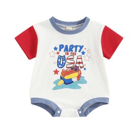 Covvoliy Baby Boy 4th of July Outfits Short Sleeve Crew Neck Bubble Romper Infant Newborn Summer Clothes (Blue, 6-12 Months)
