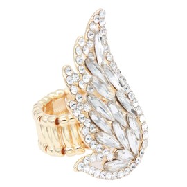 Lavencious Gold Plated with Clear Crystal Angel Wing Stretch Cocktail Statement Rings for Women Fit for size 7 to 9 (Gold Clear), Crystal, Crystal