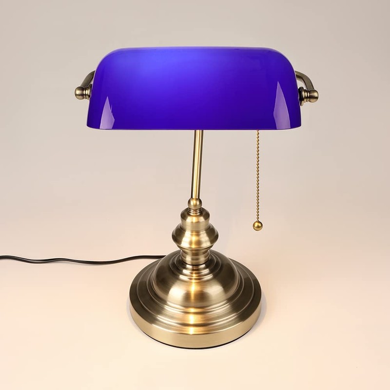 FIRVRE Blue Glass Bankers Desk Lamp Bright Executive Table Lamp