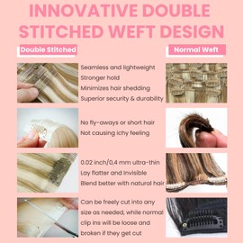 FUOTONBUTY Clip in Extensions Real Human Hair 7pcs, Natural and Seamless 90g (Caramel Blonde to Bleach Blonde, 22 inch)