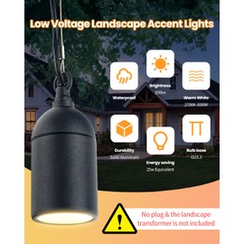 Cheopha Outdoor Pendant Hanging Lights,12V Low Voltage Landscape Lighting, Replaceable MR16 LED Bulb Warm White, Waterproof Light for Porch Pergola and Tree Lighting 2-Pack