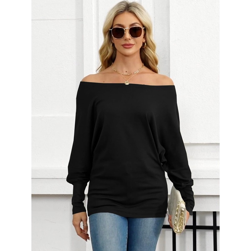 Eniloyal Long Sleeve Women's Off Shoulder Top Batwing Long Sleeve