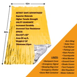 SET007 12PCS Emergency Blankets, 82x62inch Thermal Mylar Foil Blanket, Waterproof Space Blanket, Designed for NASA, Survival Rescue Blanket for Hiking, Camping,Bug Out Bag First Aid Kits,Golden