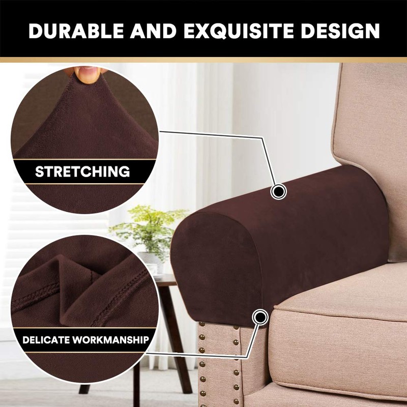 PrinceDeco 2 Pack Thick Velvet Stretch Armrest Covers for Chairs